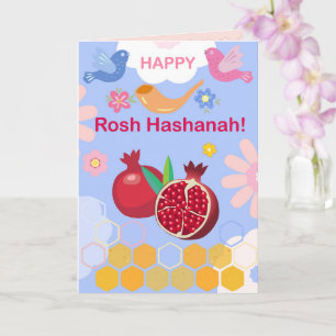 Cartão Feliz Ano Novo Judaico Rosh Hashaná Padrão Floral