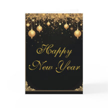Feliz Ano Novo Preto e Dourado Elegante