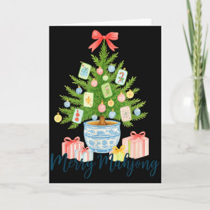 Cartão Feliz Árvore de Natal Mahjong Chinoiserie Feriado