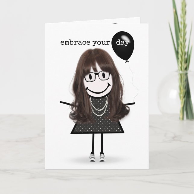 Cartão Feliz Atirinha de Aniversário com Rapariga com Bal (Frente)