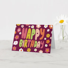Cartão FELIZ BIRTHDAY Daisies Bble Letters CUSTOM Bday