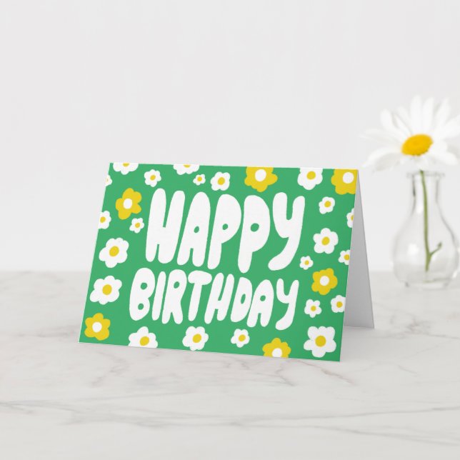 Cartão FELIZ BIRTHDAY Daisies Bble Letters CUSTOM Bday (Planta pequena)