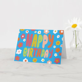 Cartão FELIZ BIRTHDAY Daisies Bble Letters CUSTOM Bday