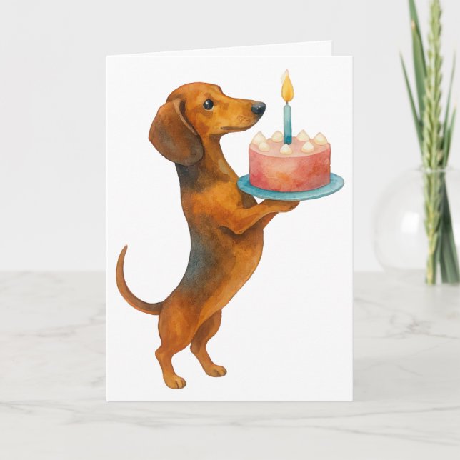 Cartão Feliz bolo de aniversário dachshund cachorrinho (Frente)