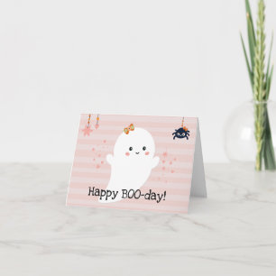 Cartão Feliz BOOday Kawaii Fantasma Rosa Halloween