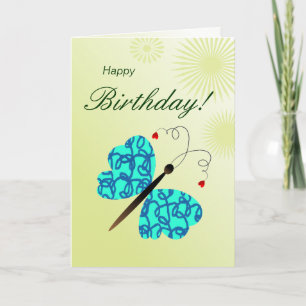 Cartão Feliz borboleta de aniversário com lindas estrelas