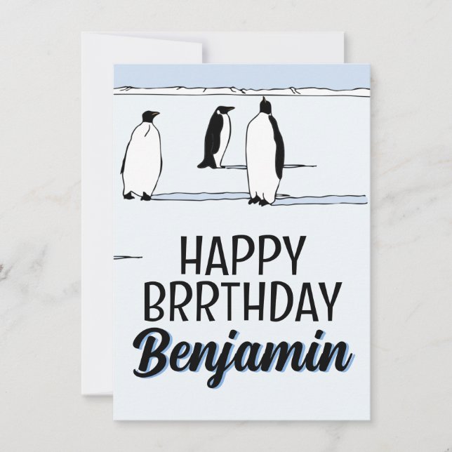 Cartão Feliz BRRthday Penguin Winter Birthday Nome Legal (Frente)