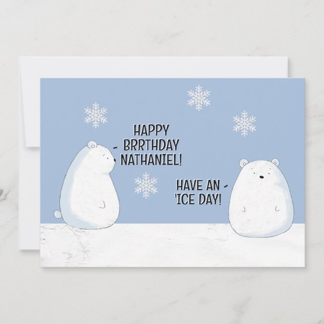 Cartão Feliz BRRthday Polar Bear Winter Aniversário Name (Frente)