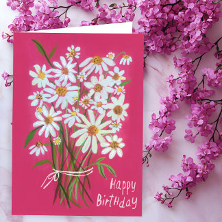Cartão Feliz Buquê de margarida de aniversário Personaliz