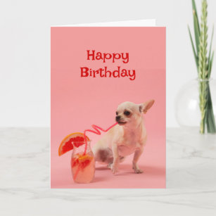 Cartão Feliz Cachorro de Aniversário com Cocktail Beber C