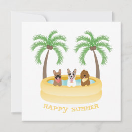 Cartão Feliz Cães de Verão Nadando Piscina