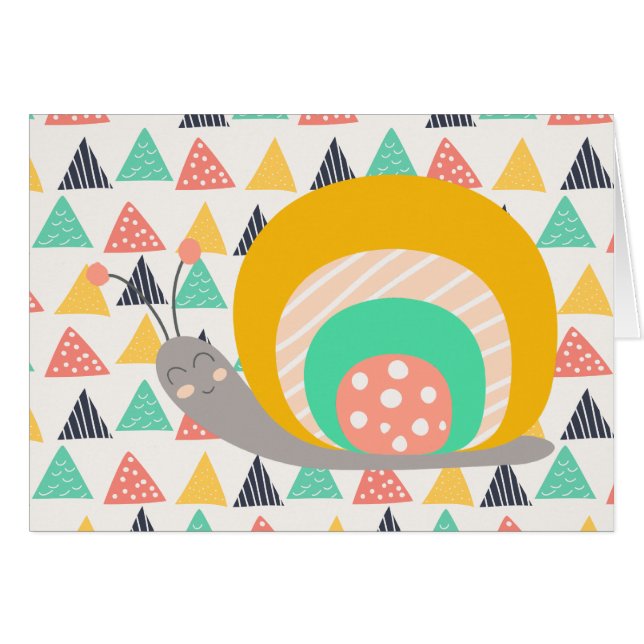 Cartão Feliz Caracol em Triângulos (Frente Horizontal)