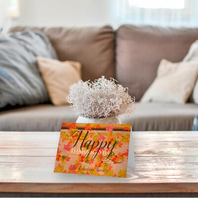 Cartão Feliz Cartaz De Ação De Graças Folga Sobre Madeira (Criador carregado)