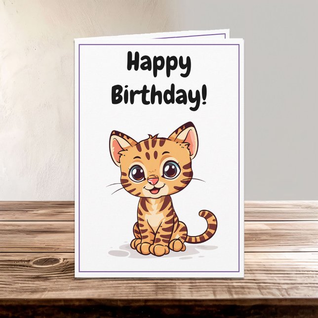 Cartão Feliz Cartoon Bengal Gato Kitten Aniversário (Criador carregado)
