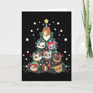 Cartão Feliz Catmas Árvore de Natal Engraçada, Gatos Meow