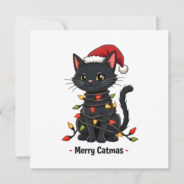 Cartão Feliz Catmas Engraçado Natal Felino, Pão de Gato (Frente)