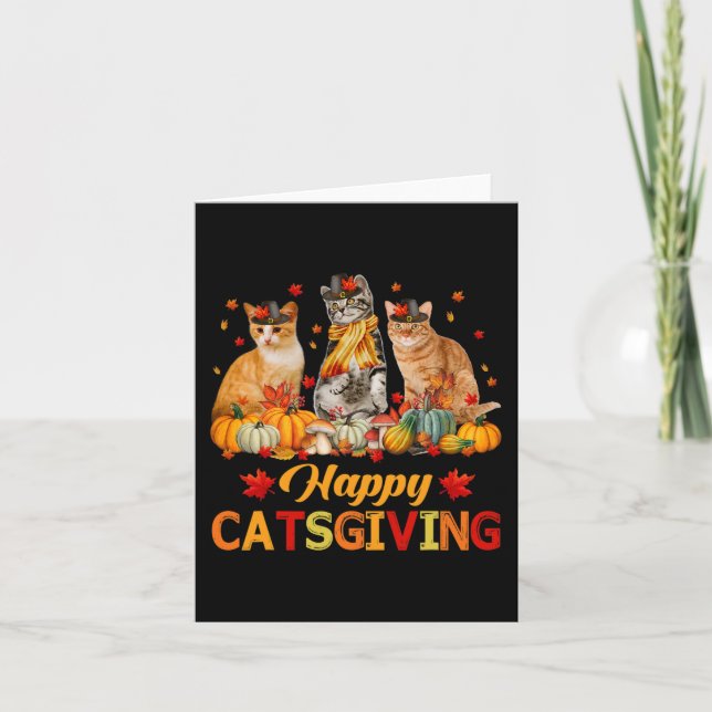 Cartão Feliz Catsgiving Amantes de Gatos Outono Vibrações (Frente)