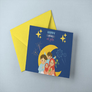 Cartão Feliz Celebração do Eid Al Fitr segurando Ketupat