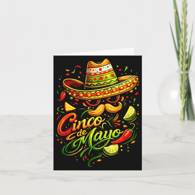 Cartão Feliz cinco de maio bigode rosto óculos de sol (Frente)