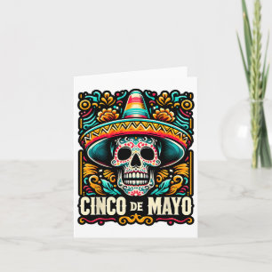 Cartão Feliz Cinco De Mayo Skeleton Skull Sombrero Mexica
