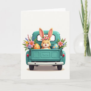 Cartão Feliz Coelho de Caminhão de Primavera
