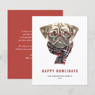 Cartão Feliz Como-lidays de Pug em Aquarela Festiv