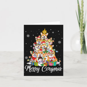 Cartão Feliz Corgmas Árvore de Natal Luzes de Fada Corgi
