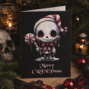 Cartão Feliz Creepmas Esqueleto Fofo e Sombrio Natal Góti