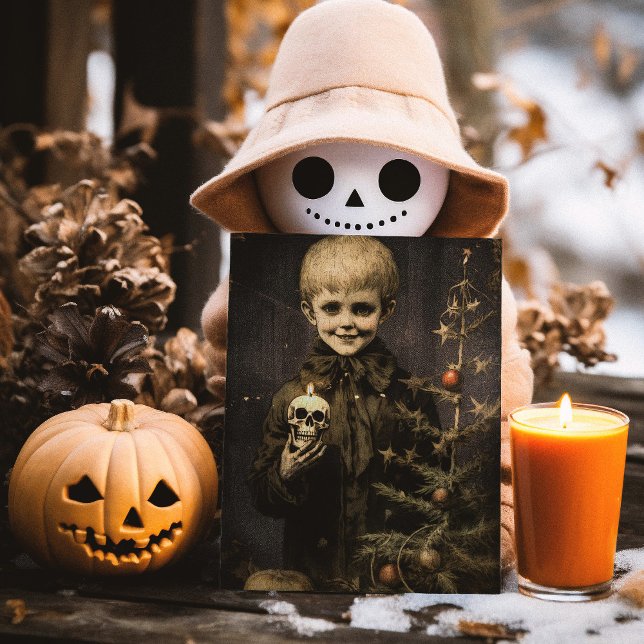 Cartão Feliz Creepmas Garoto Sinistro Gótico Vintage (Criador carregado)