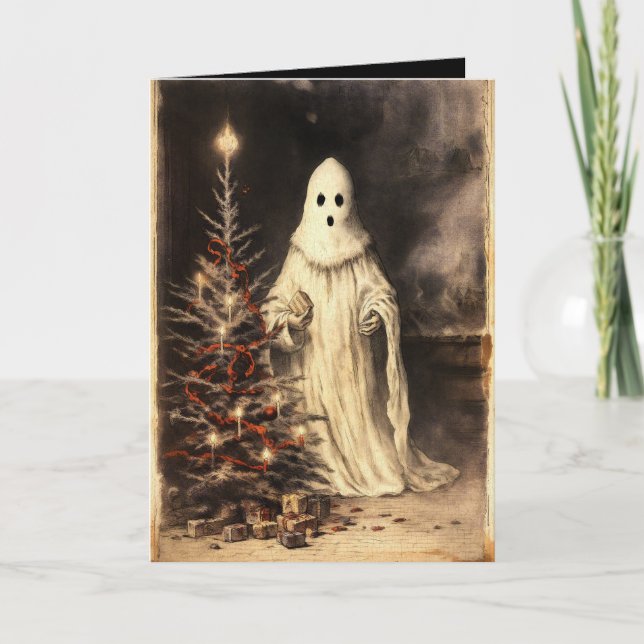Cartão Feliz Creepmas Spooky Ghost Gothic Vintage (Frente)