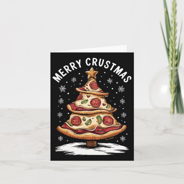 Cartão Feliz Crustmas Pizza Árvore de Natal Xmas Engraçad (Frente)