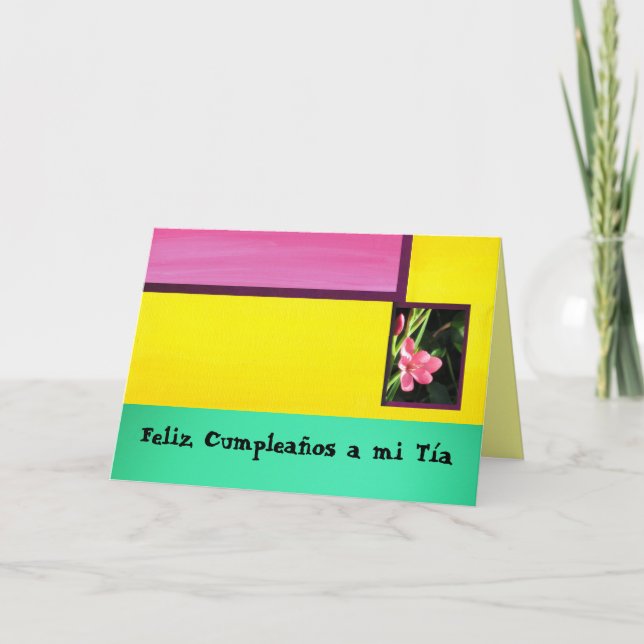 Cartão Feliz Cumpleaños a mi Tía - Pink Flower (Frente)