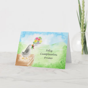 Cartão Feliz Cumpleanos Primo, Pajaro con Flores