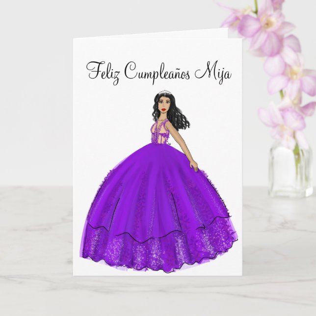 Cartão Feliz Cumpleaños Purple Quinceanera Aniversário (Orquídea)