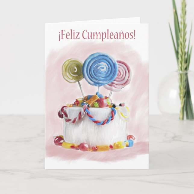 Cartão ¡Feliz Cumpleaños Spanish Birthday cake card (Frente)