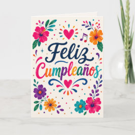 Cartão Feliz Cumpleaños Spanish Floral Fiesta Aniversário