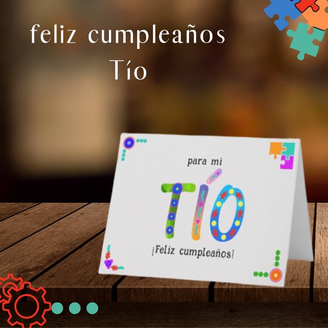 Cartão Feliz Cumpleaños Tío - Letras Whimsical Aniversári (Criador carregado)