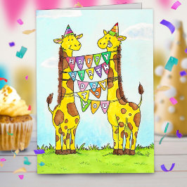 Cartão Feliz cumprimento de aniversário às Girafas