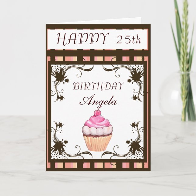 Cartão Feliz Cupcake de aniversário (Frente)