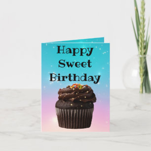Cartão feliz cupcake de aniversário brilha holográfico