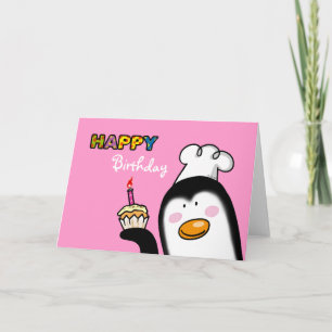 Cartão Feliz cupcake de pinguim de aniversário