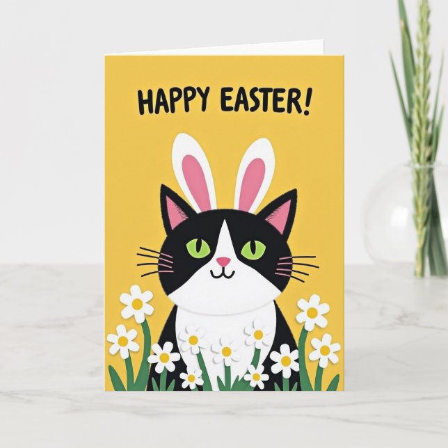 Cartão Feliz da Gatinha Primavera (Frente)