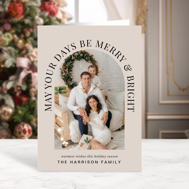 Cartão Feliz De Fotografias De Arch Elegante E Natal Bril (Share the love and warmth of the holiday season with this personalized arch photo Christmas card)