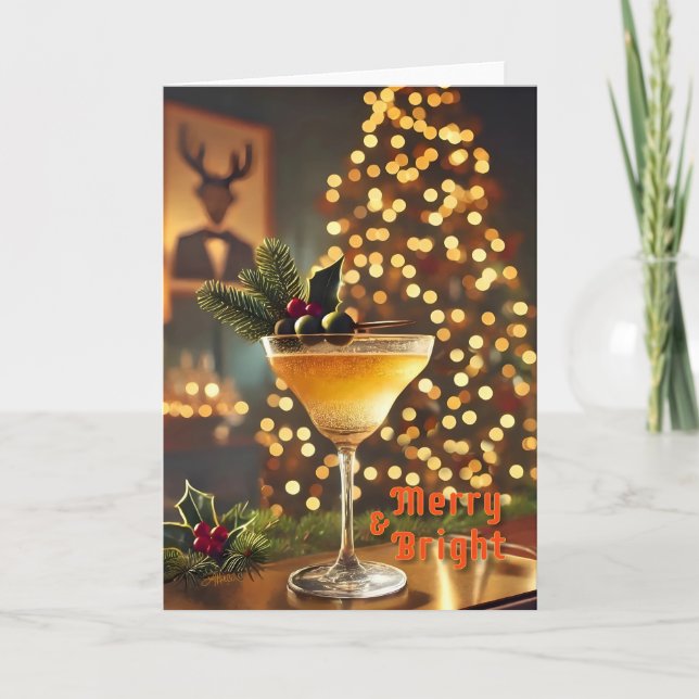 Cartão Feliz de Natal e Coquetel Brilhante meio século (Frente)