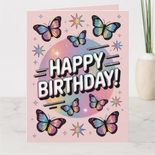 Cartão Feliz Design de aniversário com borboletas colorid