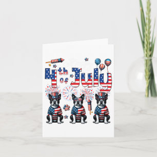 Cartão Feliz Dia 4 De Julho, Três Cortes De Boston Terrie