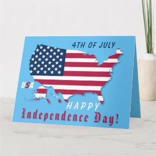 Cartão Feliz Dia da Independência Mapa Bandeira EUA Verme