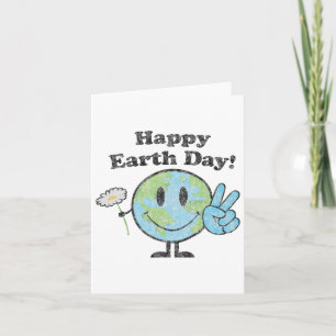 Cartão Feliz Dia da Terra Sinal de Paz Flor Fofo Desgasta