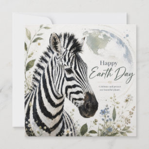 Cartão Feliz Dia da Terra Zebra Fauna