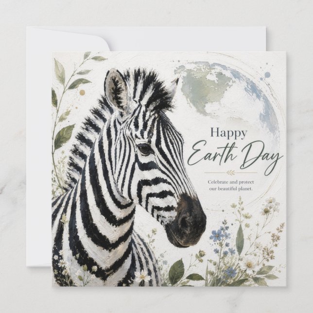 Cartão Feliz Dia da Terra Zebra Fauna (Frente)